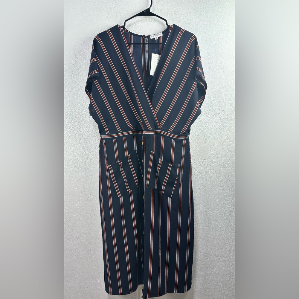 Spirit of Grace Navy/White/Orange Stripe Dress Size XL NWT
